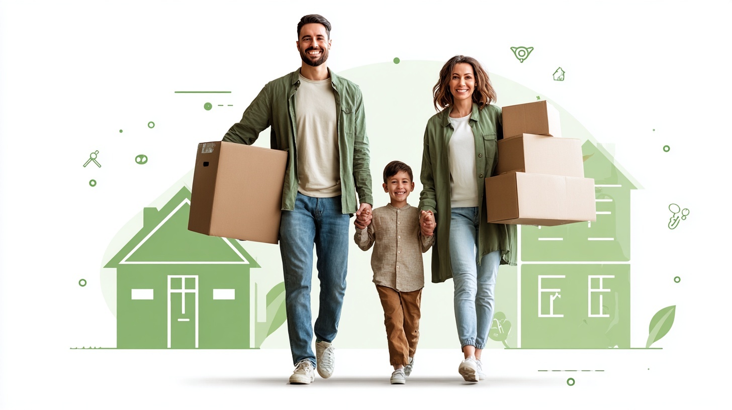 Happy family moving into new home